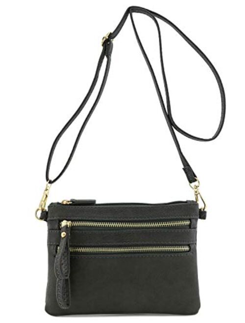 Multi Zipper Pocket Small Wristlet Crossbody Bag