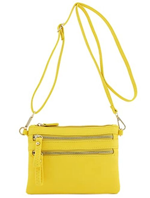 Multi Zipper Pocket Small Wristlet Crossbody Bag