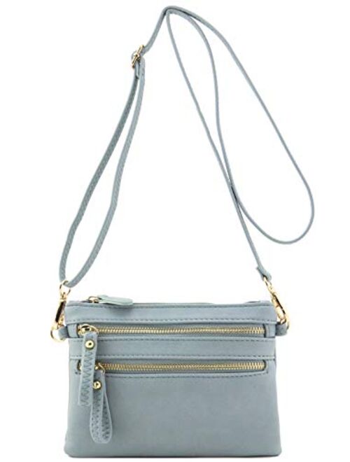 Multi Zipper Pocket Small Wristlet Crossbody Bag