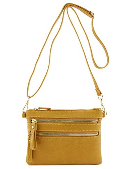 Multi Zipper Pocket Small Wristlet Crossbody Bag