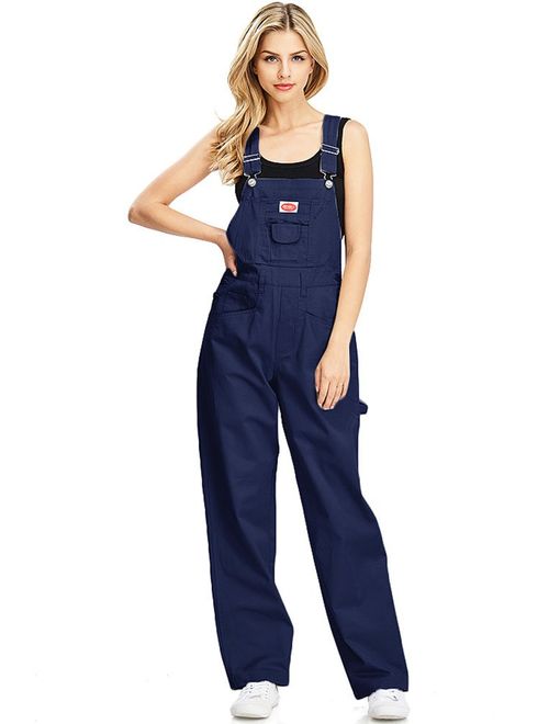 Revolt Women's Juniors Baggy Straight Leg Twill Overalls