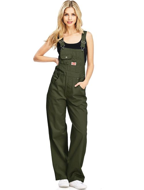 Revolt Women's Juniors Baggy Straight Leg Twill Overalls