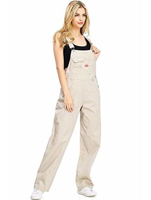 Revolt Women's Juniors Baggy Straight Leg Twill Overalls