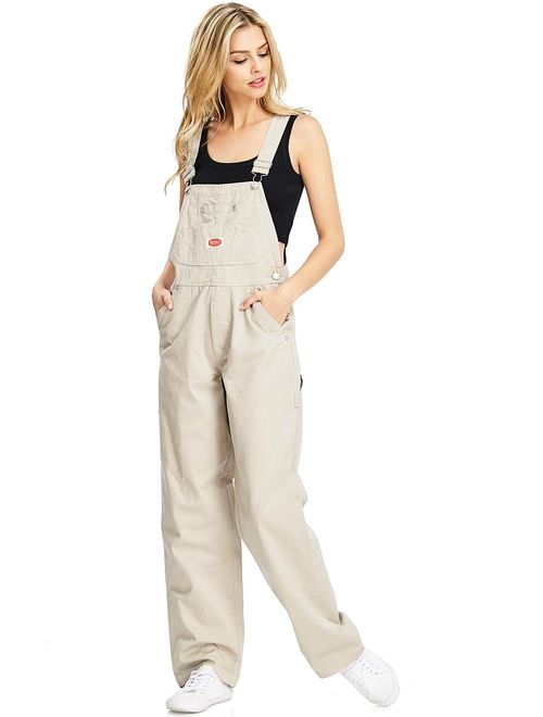 Revolt Women's Juniors Baggy Straight Leg Twill Overalls