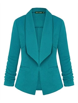 Unifizz Women's Casual Blazer Pocktes Open Front Cardigan Work Office Jacket 3/4 Sleeve
