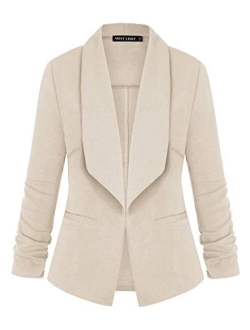 Unifizz Women's Casual Blazer Pocktes Open Front Cardigan Work Office Jacket 3/4 Sleeve