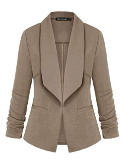 Unifizz Women's Casual Blazer Pocktes Open Front Cardigan Work Office Jacket 3/4 Sleeve