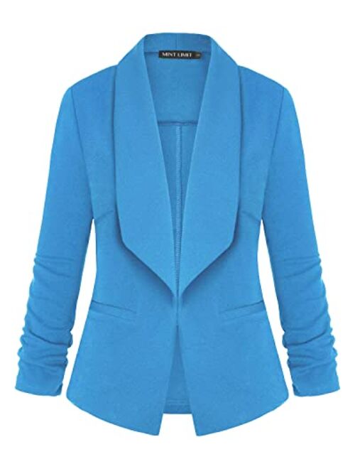 Unifizz Women's Casual Blazer Pocktes Open Front Cardigan Work Office Jacket 3/4 Sleeve