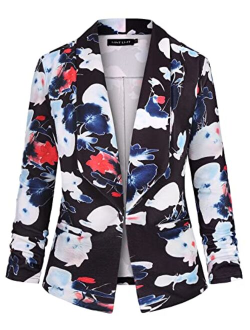 Unifizz Women's Casual Blazer Pocktes Open Front Cardigan Work Office Jacket 3/4 Sleeve