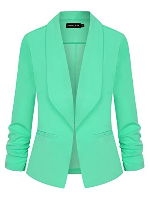 Unifizz Women's Casual Blazer Pocktes Open Front Cardigan Work Office Jacket 3/4 Sleeve