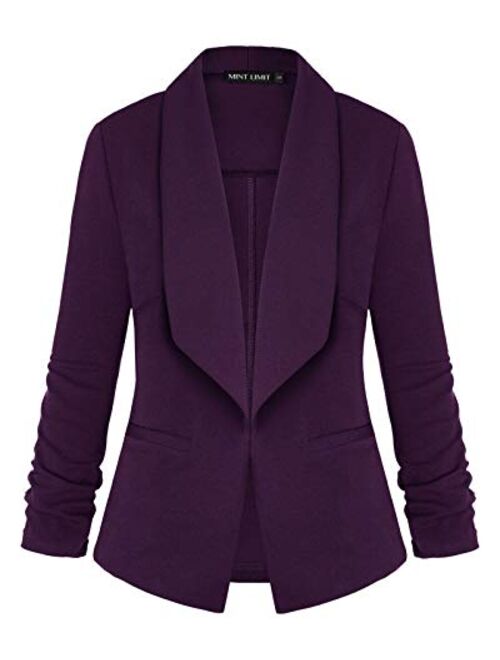 Unifizz Women's Casual Blazer Pocktes Open Front Cardigan Work Office Jacket 3/4 Sleeve