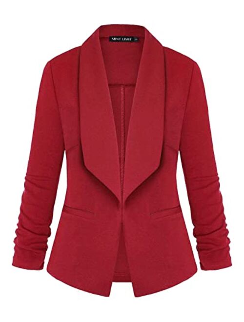 Unifizz Women's Casual Blazer Pocktes Open Front Cardigan Work Office Jacket 3/4 Sleeve