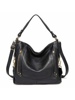 Kasqo Women Hobo Bag, Faux Leather Handbag Shoulder Bag with Detachable Strap