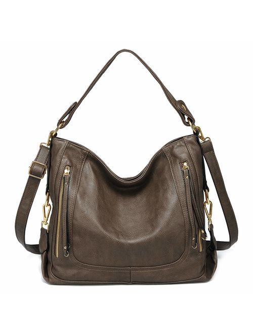 Kasqo Women Hobo Bag, Faux Leather Handbag Shoulder Bag with Detachable Strap