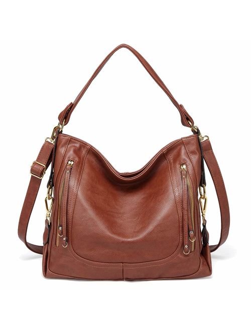 Kasqo Women Hobo Bag, Faux Leather Handbag Shoulder Bag with Detachable Strap