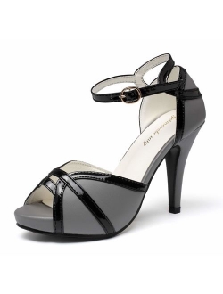 GETMOREBEAUTY Women's White Black Peep Toes Buckle Dress Heeled Sandals