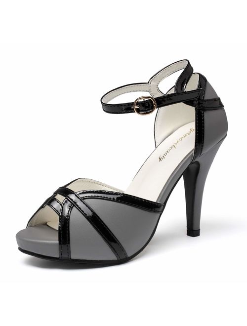 GETMOREBEAUTY Women's White Black Peep Toes Buckle Dress Heeled Sandals