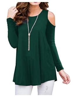 PrinStory Women's Long Sleeve Casual Cold Shoulder Tunic Tops Loose Blouse Shirts