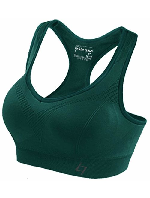 FITTIN Racerback Sports Bras - Padded Seamless Med Impact Support for Yoga Gym Workout Fitness