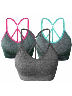 AKAMC Women's Removable Padded Sports Bras Medium Support Workout Yoga Bra 3 Pack