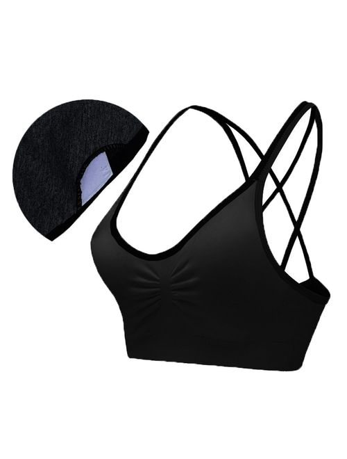 AKAMC Women's Removable Padded Sports Bras Medium Support Workout Yoga Bra 3 Pack