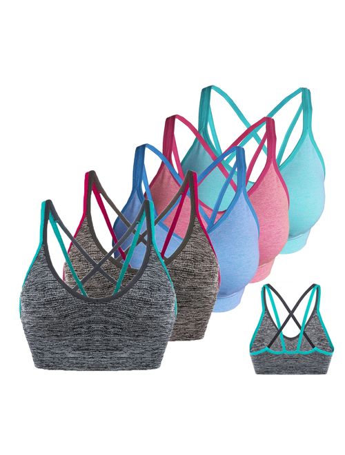 AKAMC Women's Removable Padded Sports Bras Medium Support Workout Yoga Bra 3 Pack