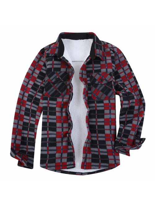 MADHERO Men's Winter Plaid Sherpa Lined Flannel Shirt Jacket