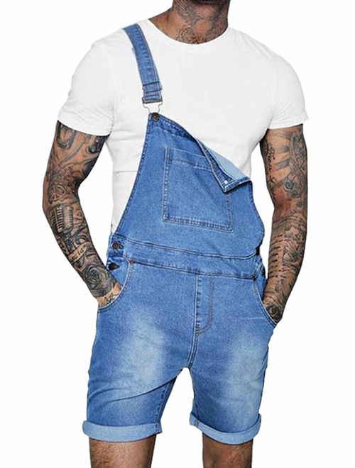 Enjoybuy Mens Denim Bib Overall Shorts Above Knee Length Rompers Walk Dungaree Jumpsuit Relaxed Fit