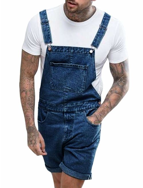 Enjoybuy Mens Denim Bib Overall Shorts Above Knee Length Rompers Walk Dungaree Jumpsuit Relaxed Fit