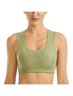 SYROKAN Women's Workout Sports Bra High Impact Support Bounce Control Wirefree Mesh Racerback Top