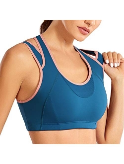 SYROKAN Women's Workout Sports Bra High Impact Support Bounce Control Wirefree Mesh Racerback Top