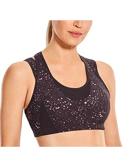 SYROKAN Women's Workout Sports Bra High Impact Support Bounce Control Wirefree Mesh Racerback Top