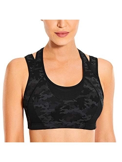 SYROKAN Women's Workout Sports Bra High Impact Support Bounce Control Wirefree Mesh Racerback Top