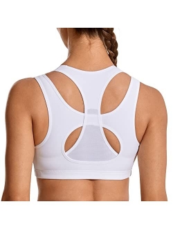 SYROKAN Women's Workout Sports Bra High Impact Support Bounce Control Wirefree Mesh Racerback Top