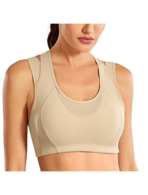 SYROKAN Women's Workout Sports Bra High Impact Support Bounce Control Wirefree Mesh Racerback Top