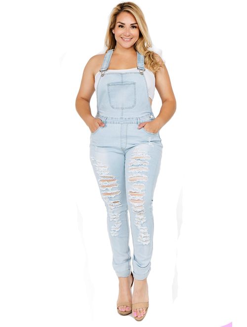 TwiinSisters Women's Plus Size Natural Curve Enhancing Slim Fitted Overalls with Comfort Stretch