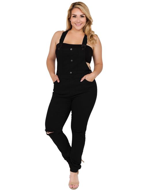 TwiinSisters Women's Plus Size Natural Curve Enhancing Slim Fitted Overalls with Comfort Stretch