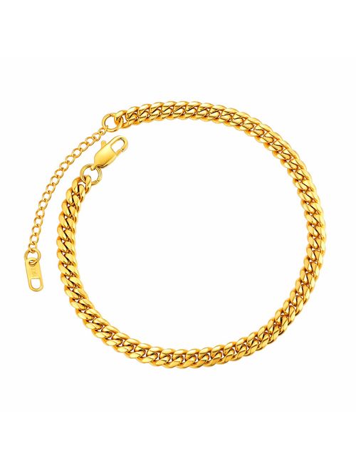 ChainsPro Resizable Anklet Chain for Women Men, Figaro/Wheat/Twist Rope/Cuban Foot Bracelet-Strong with Good Clasp-18K Gold Plated(Send Gift Box)