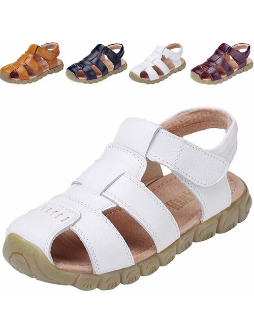 DADAWEN Boy's Girl's Leather Closed Toe Outdoor Sport Sandals (Toddler/Little Kid/Big Kid)