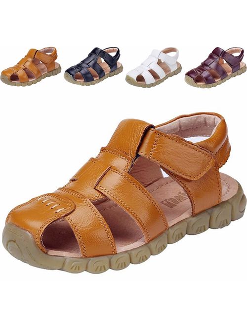 DADAWEN Boy's Girl's Leather Closed Toe Outdoor Sport Sandals (Toddler/Little Kid/Big Kid)