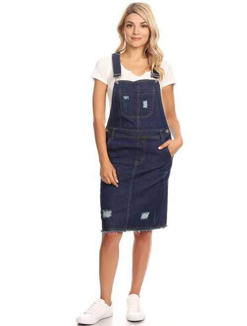 Anna Kaci Anna-Kaci Junior Womens Distressed Denim Adjustable Strap Overall Dress