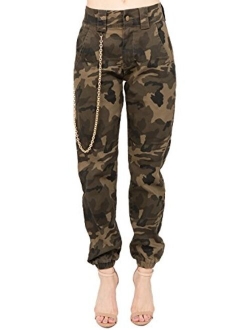 TwiinSisters Women's High Waist Slim Fit Jogger Cargo Camo Pants for Women with Matching Belt