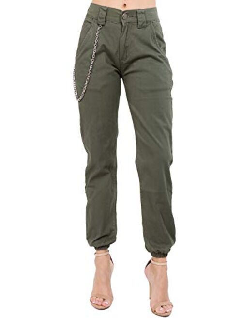 TwiinSisters Women's High Waist Slim Fit Jogger Cargo Camo Pants for Women with Matching Belt