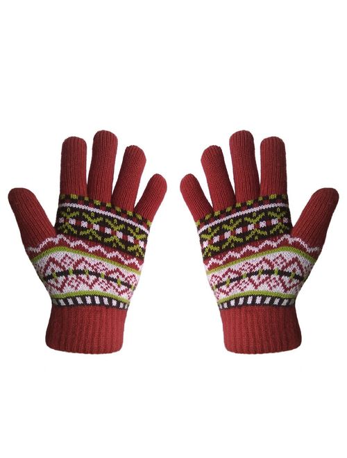 LETHMIK Womens&Girls Thick Knit Gloves Warm Winter Colorful Glove with Wool Lined