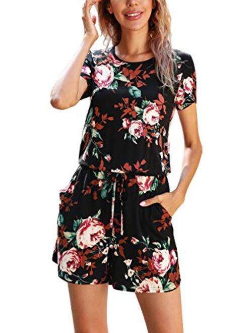 LAINAB Women's Casual Summer Short Sleeve Playsuit Jumpsuits Rompers Shorts with Pockets