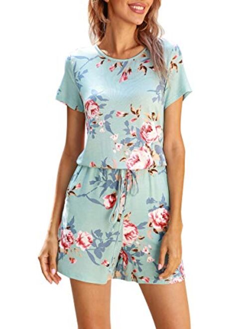 LAINAB Women's Casual Summer Short Sleeve Playsuit Jumpsuits Rompers Shorts with Pockets