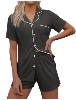 Pajamas Set Short Sleeve Sleepwear Womens Button Down Nightwear Soft Pj Lounge Sets XS-XXL