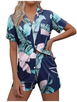 Pajamas Set Short Sleeve Sleepwear Womens Button Down Nightwear Soft Pj Lounge Sets XS-XXL