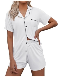 Pajamas Set Short Sleeve Sleepwear Womens Button Down Nightwear Soft Pj Lounge Sets XS-XXL