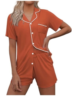 Pajamas Set Short Sleeve Sleepwear Womens Button Down Nightwear Soft Pj Lounge Sets XS-XXL